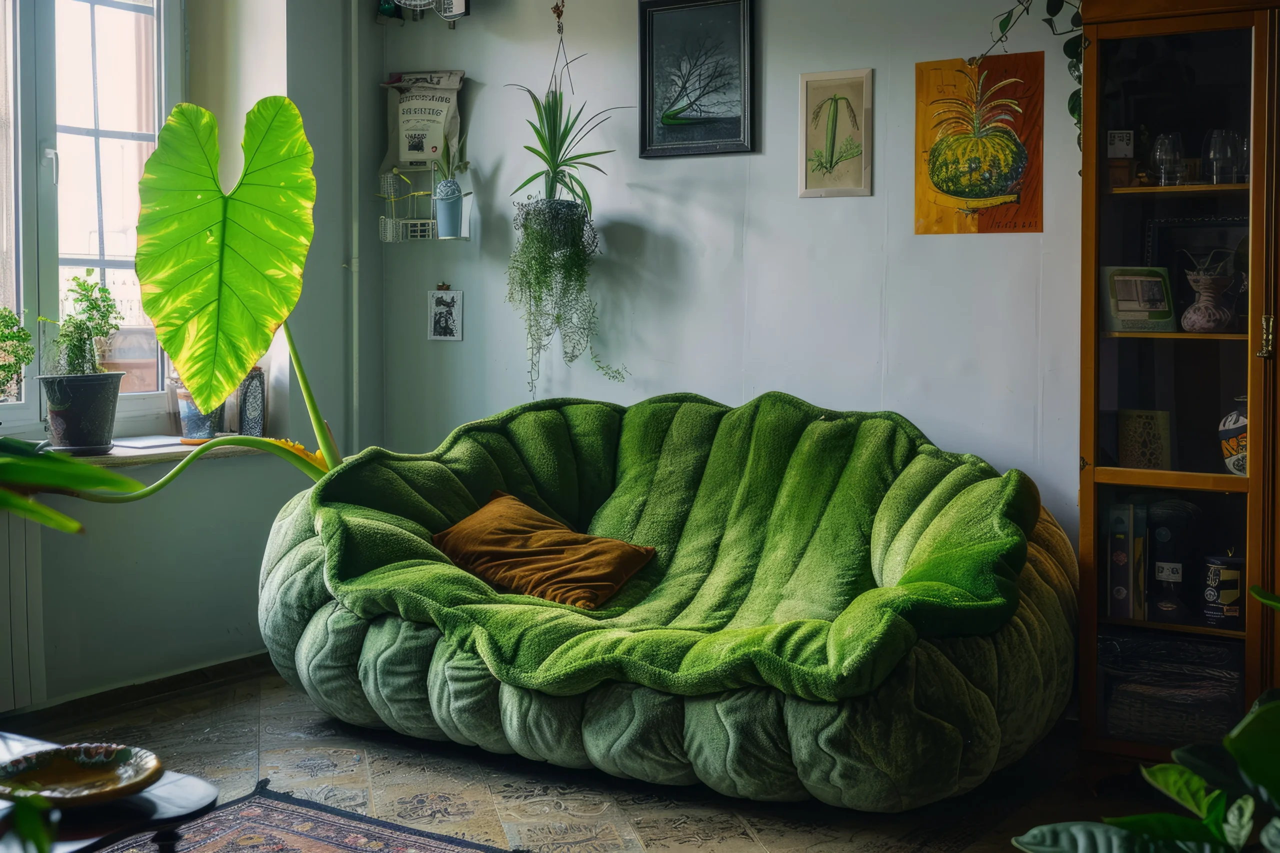 sofa setties with indoor plants