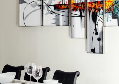 black and white themed dining table and chairs